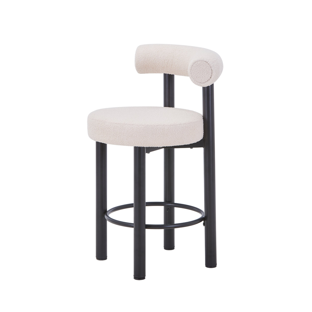 Pusbario kėdė Perri su juodomis kojelėmis ir boucle audiniu | decorada.lt