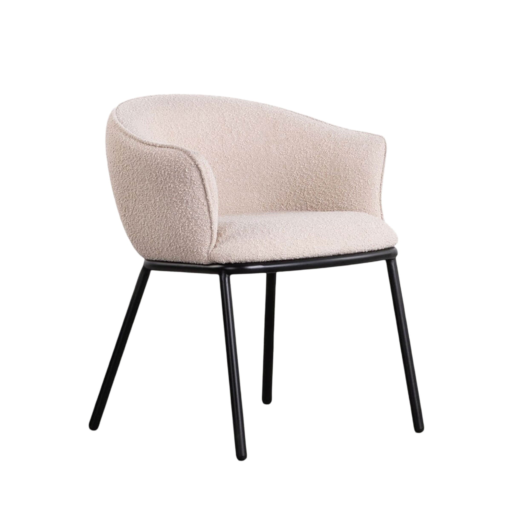 RELEXA valgomojo kėdė iš šviesaus audinio su juodomis metalinėmis kojomis