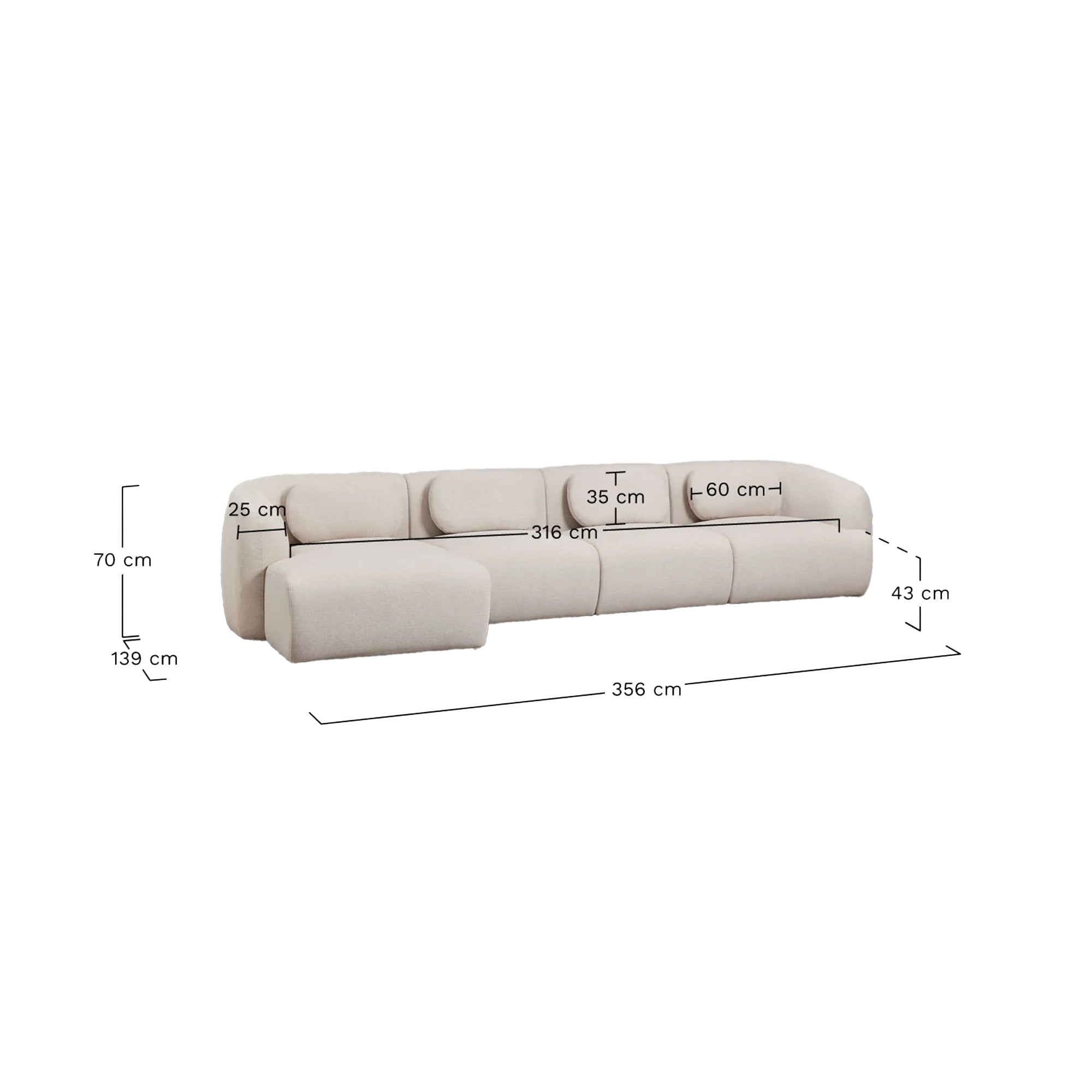 4 vietų Modulinė Sofa COSETTI 356 cm