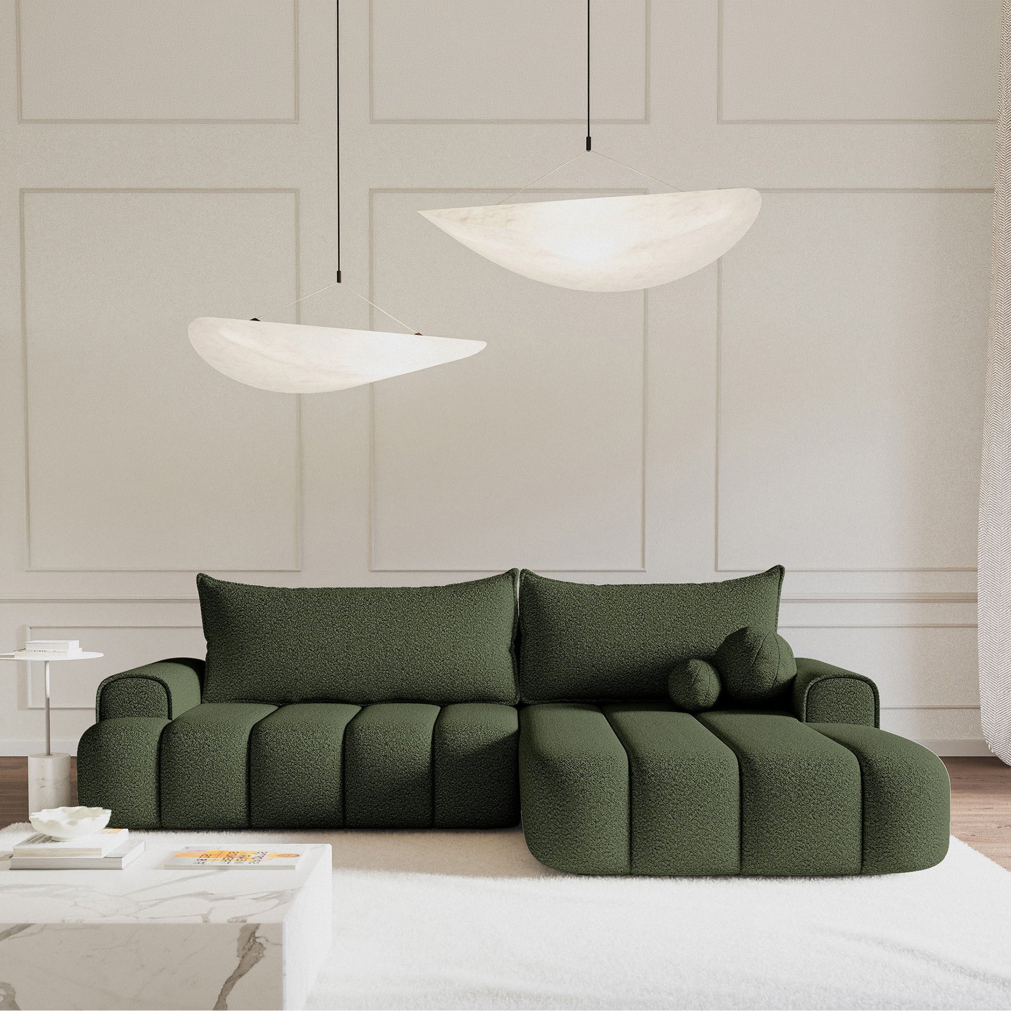 Kampinė miegamoji sofa DELINA Bouclé 275 cm