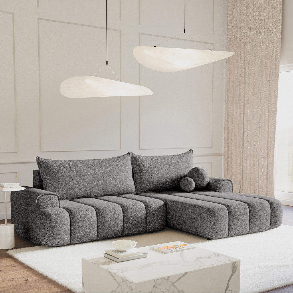 Kampinė miegamoji sofa DELINA Bouclé 275 cm