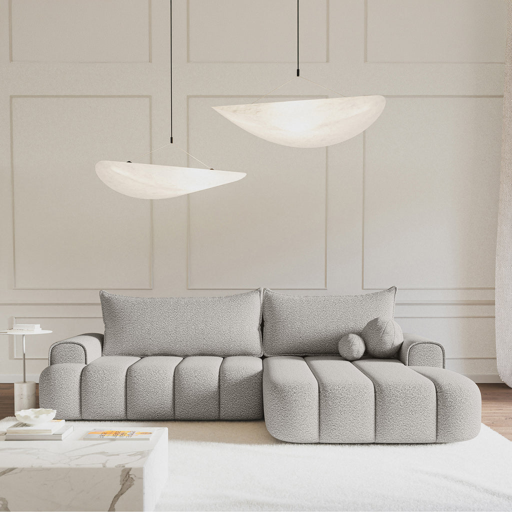 Kampinė miegamoji sofa DELINA Bouclé 275 cm