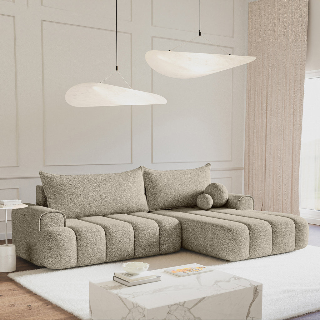 Kampinė miegamoji sofa DELINA Bouclé 275 cm