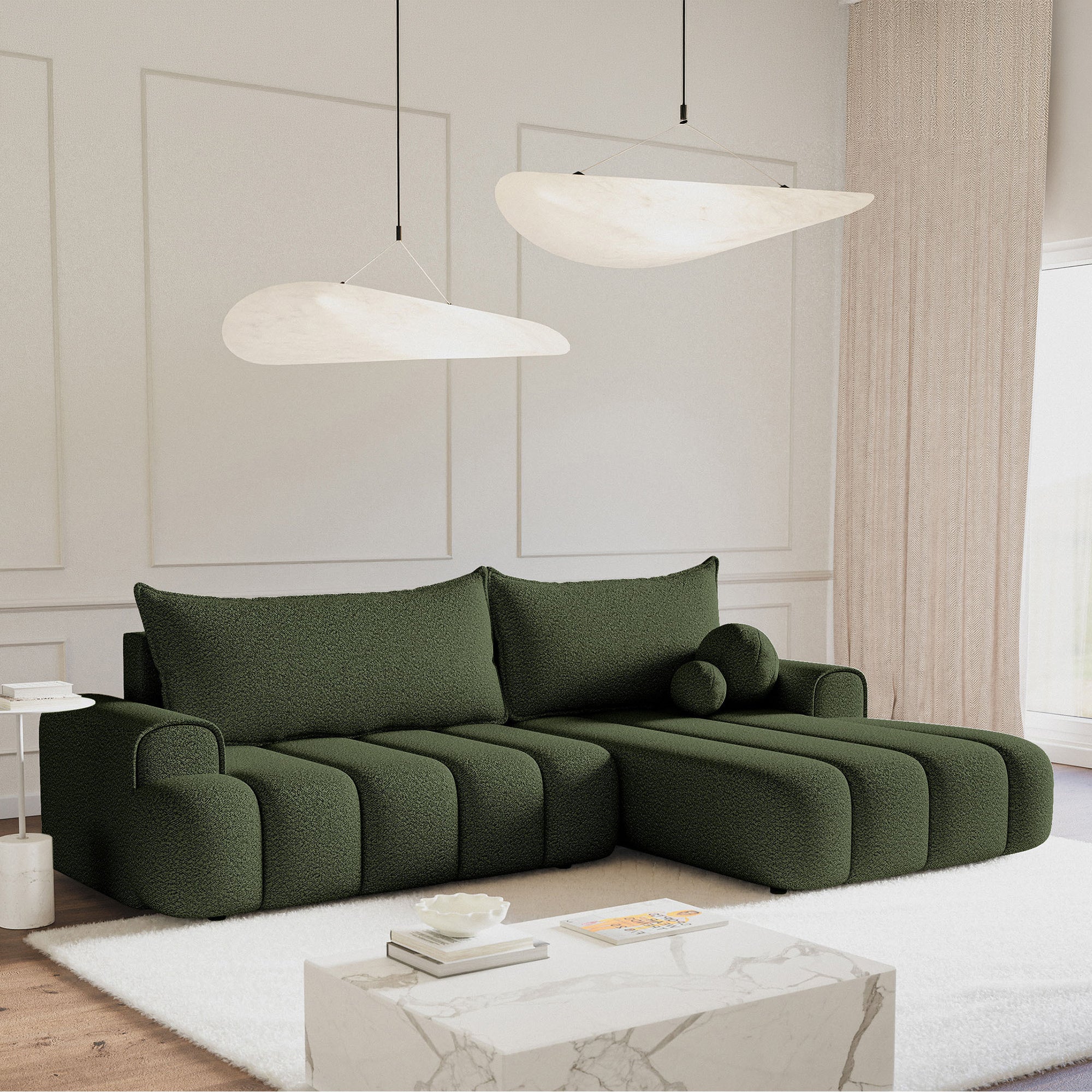 Kampinė miegamoji sofa DELINA Bouclé 275 cm