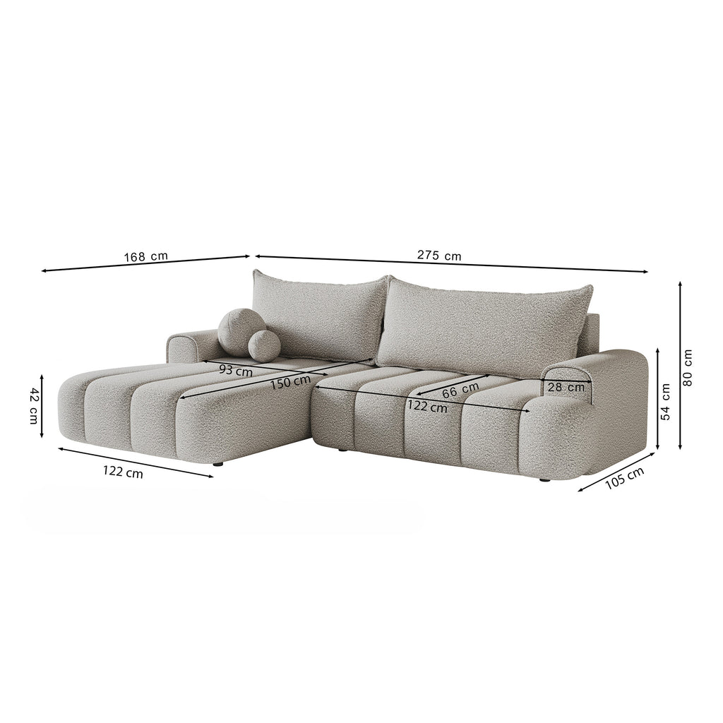 Kampinė miegamoji sofa DELINA Velour 275 cm