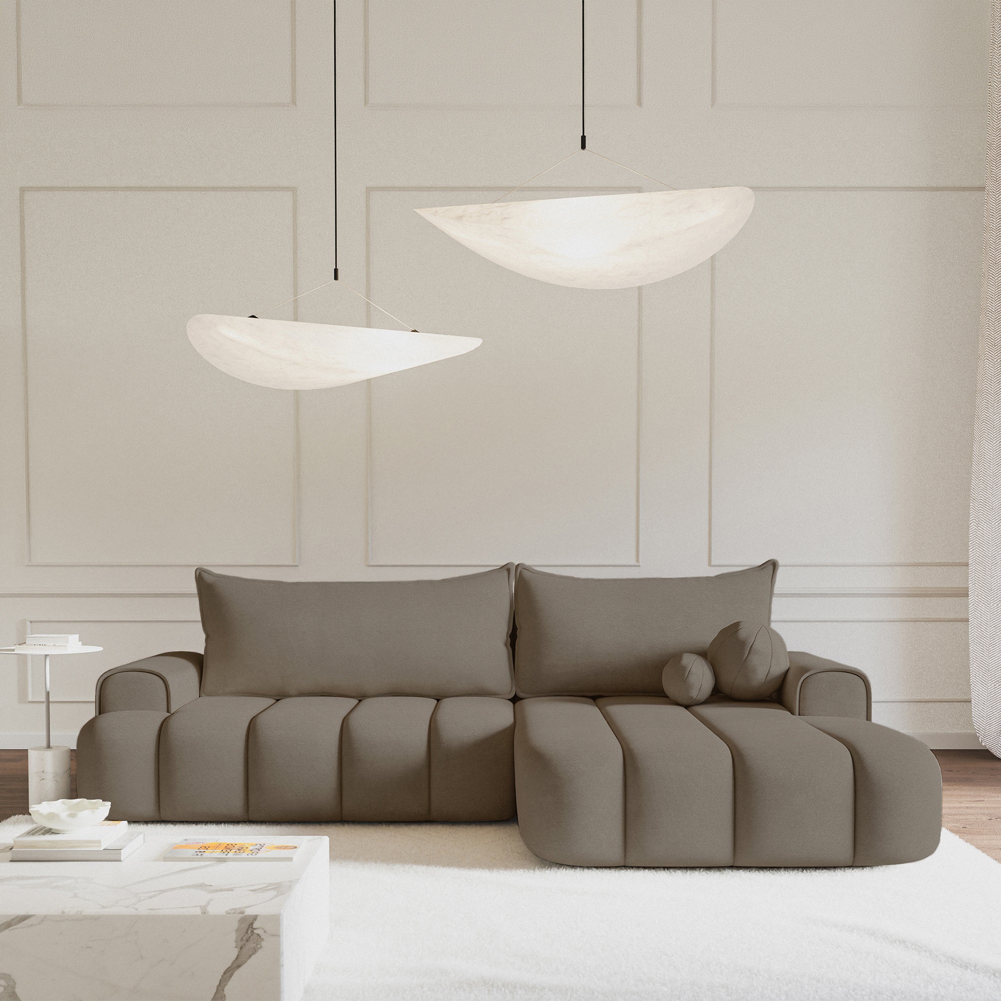 Kampinė miegamoji sofa DELINA Velour 275 cm