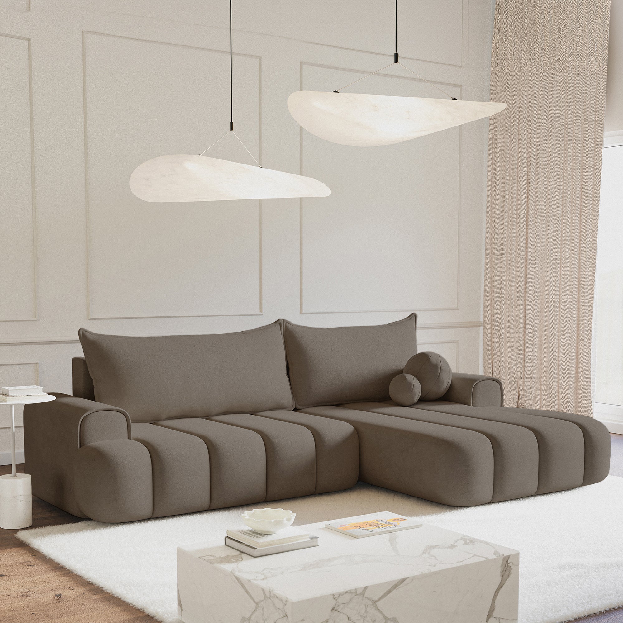 Kampinė miegamoji sofa DELINA Velour 275 cm