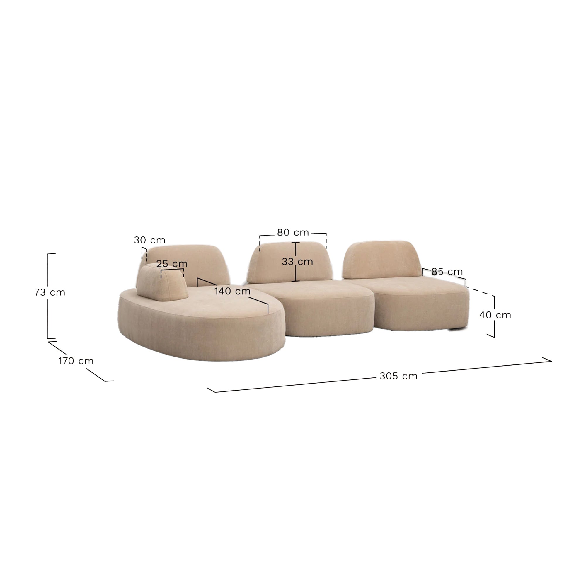 3 vietų Modulinė Sofa GIORO 305 cm