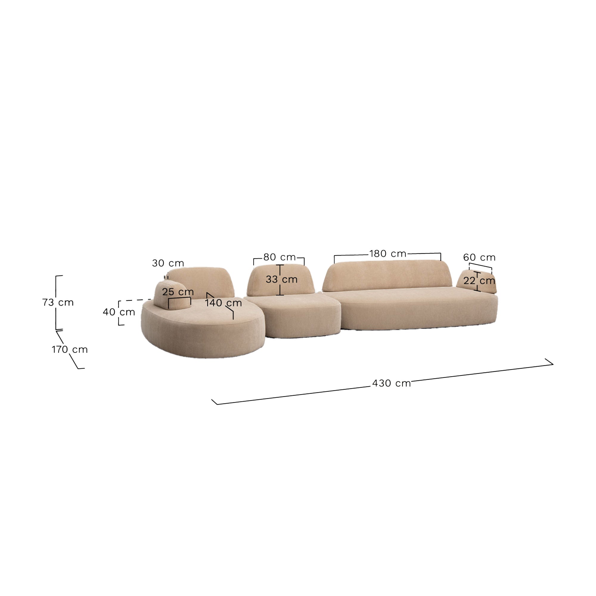 4 vietų Modulinė Sofa GIORO 430 cm
