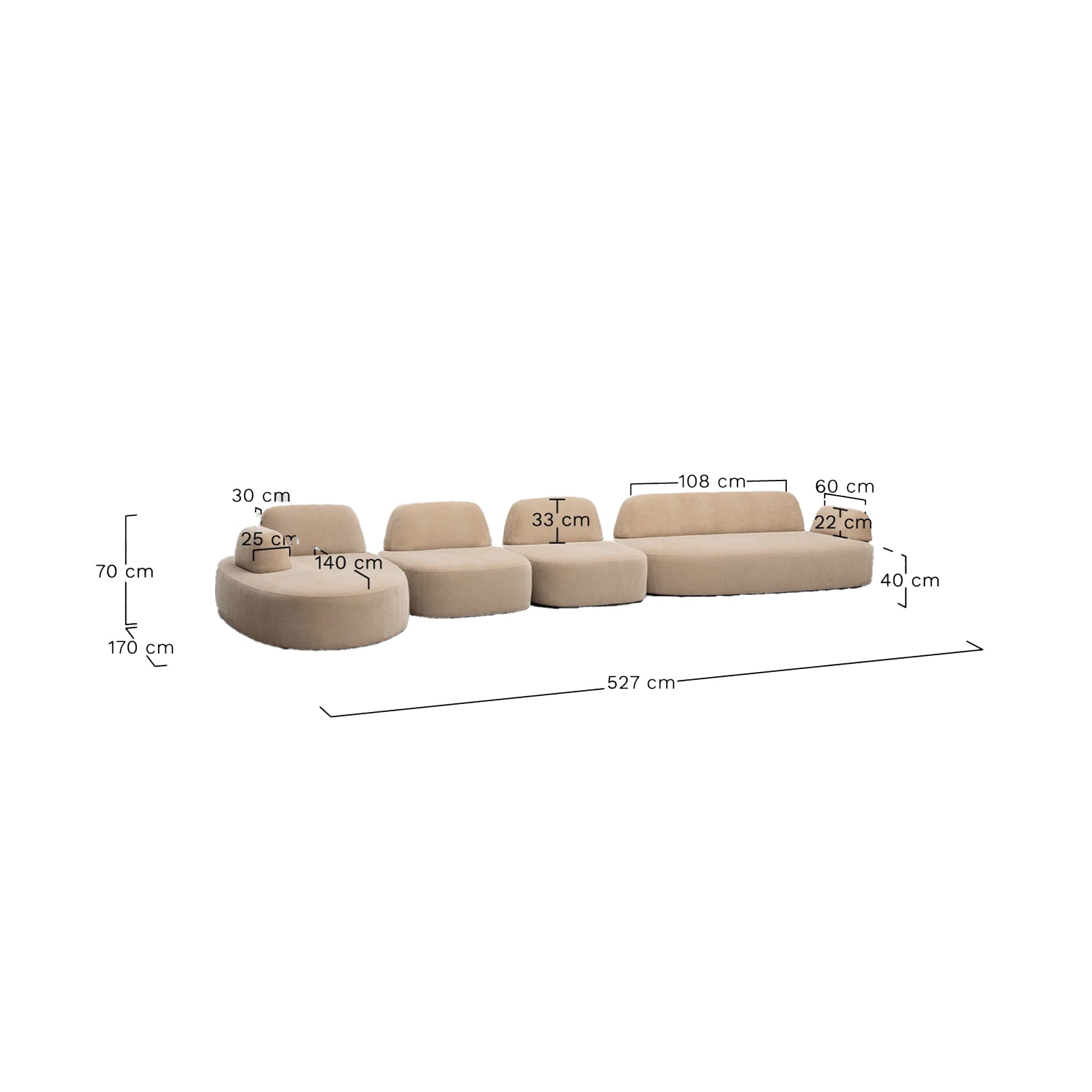 5 vietų Modulinė Sofa GIORO 525 cm