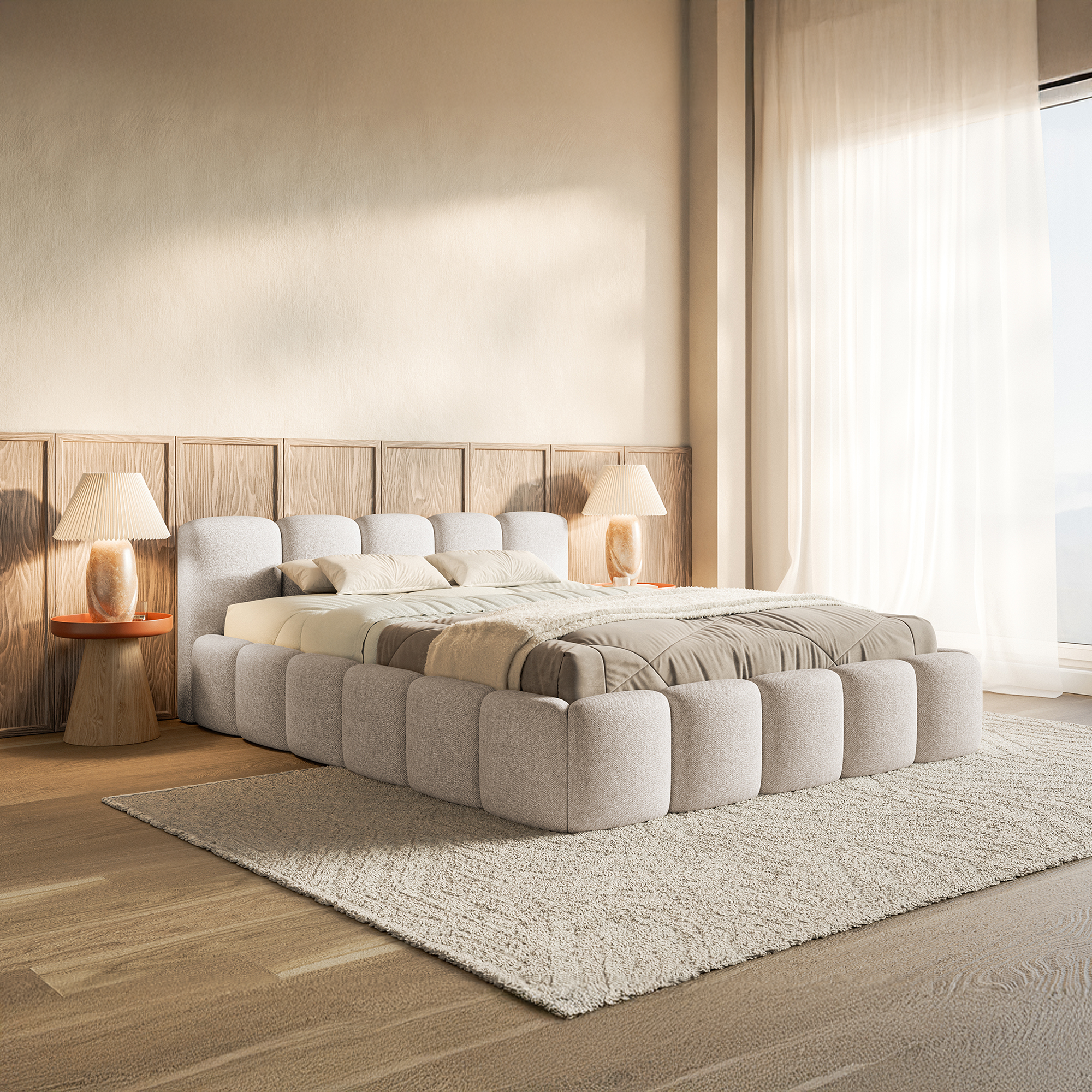 Miegamojo lova LOW Šenilinis audinys