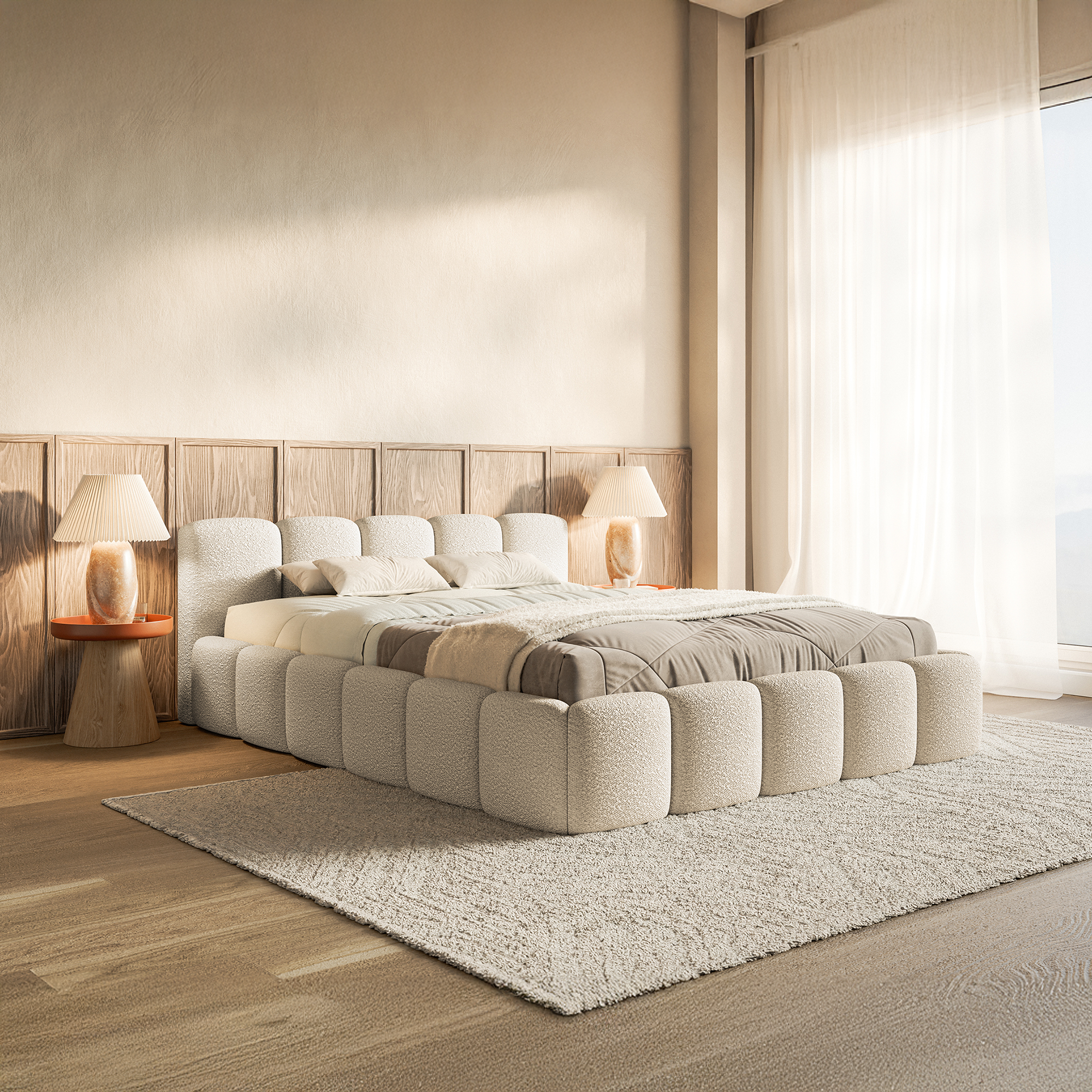 Miegamojo lova LOW Bouclé audinys