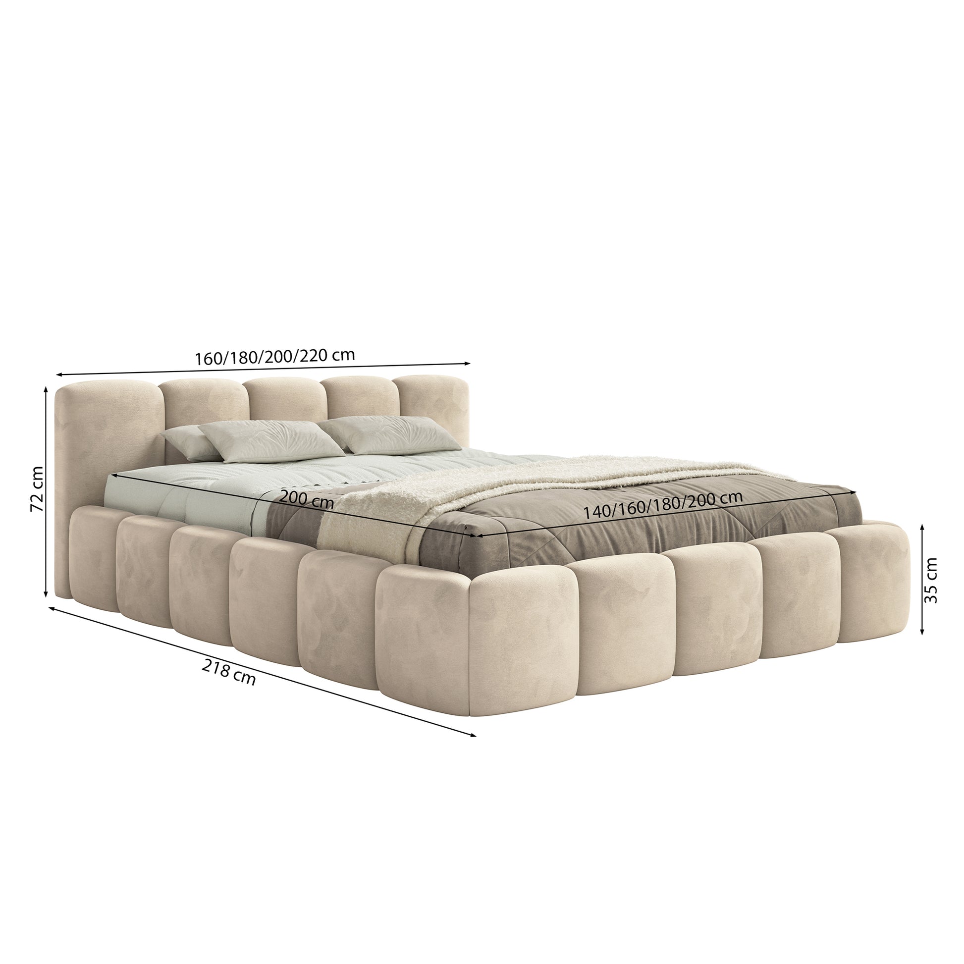 Miegamojo lova LOW Veliūro audinys