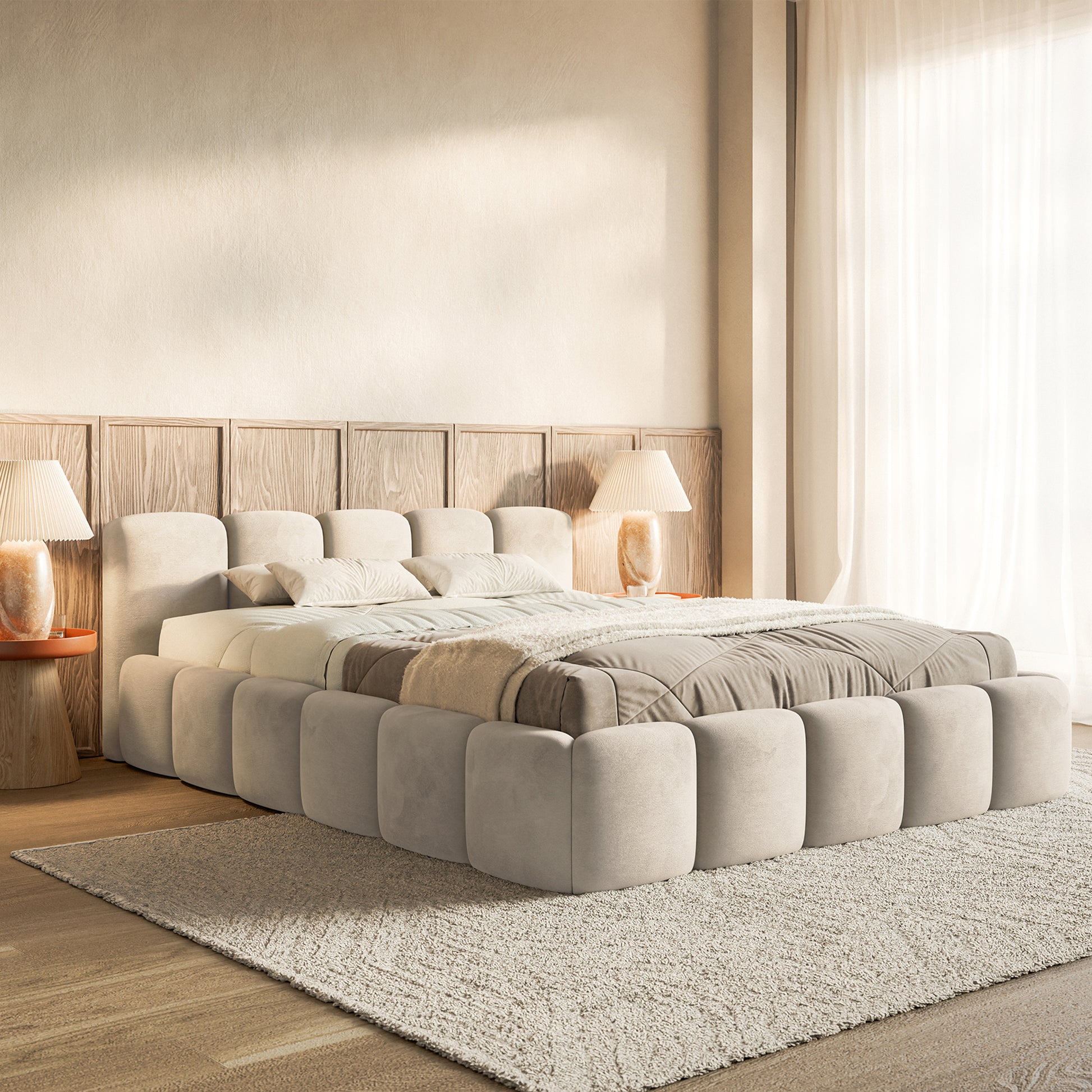 Miegamojo lova LOW Veliūro audinys