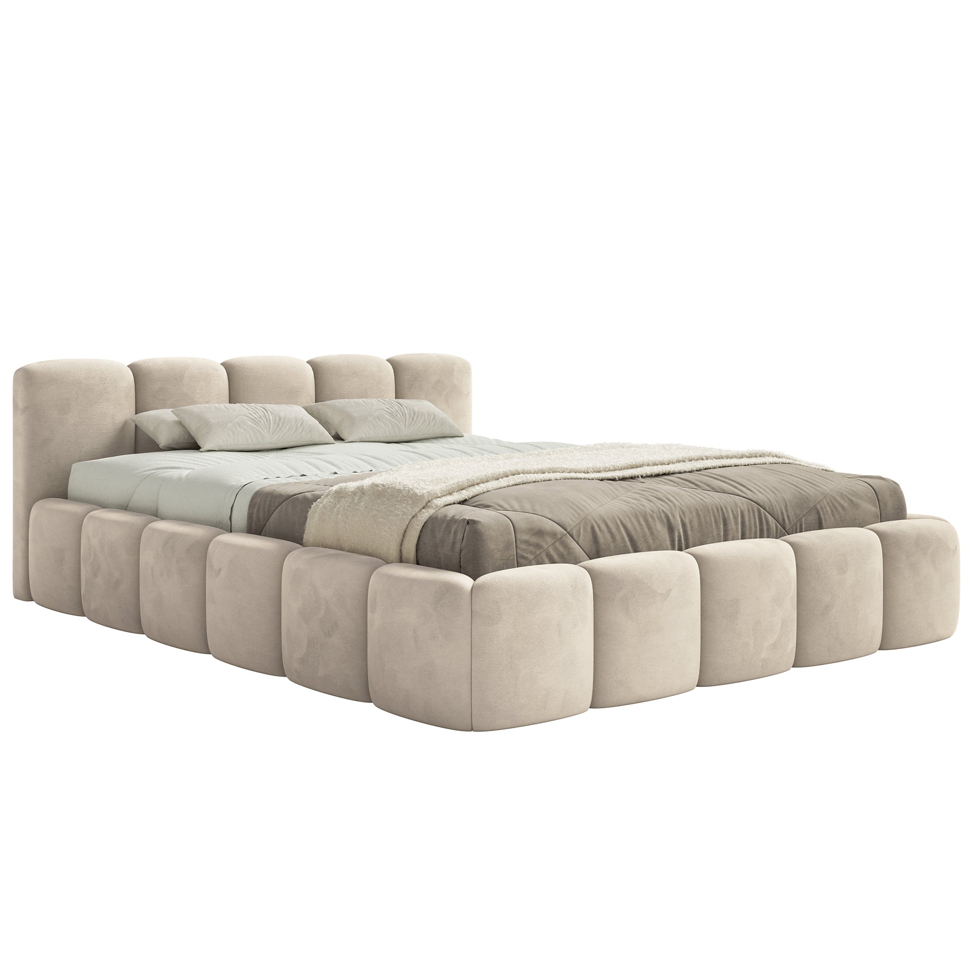 Miegamojo lova LOW Veliūro audinys