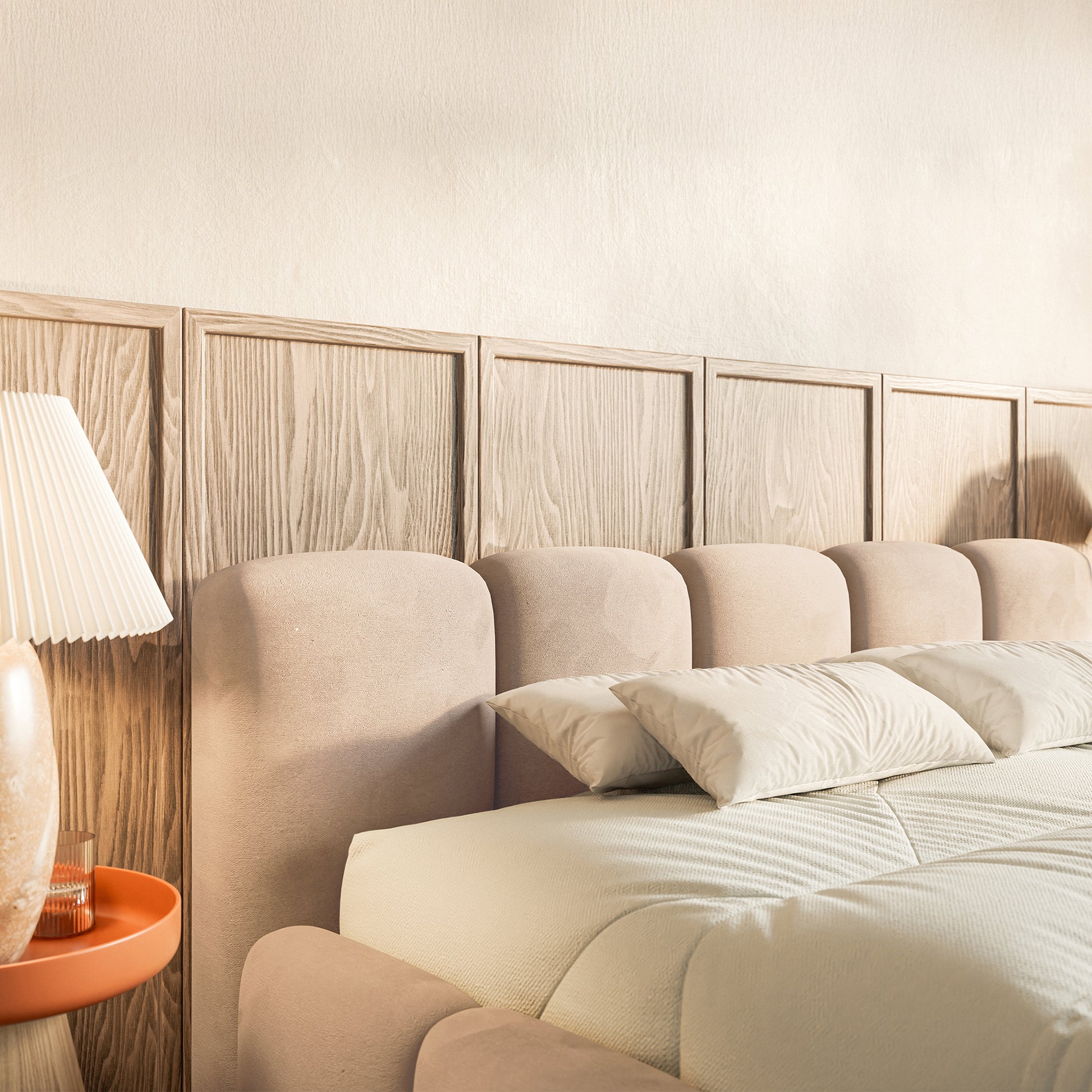 Miegamojo lova LOW Veliūro audinys