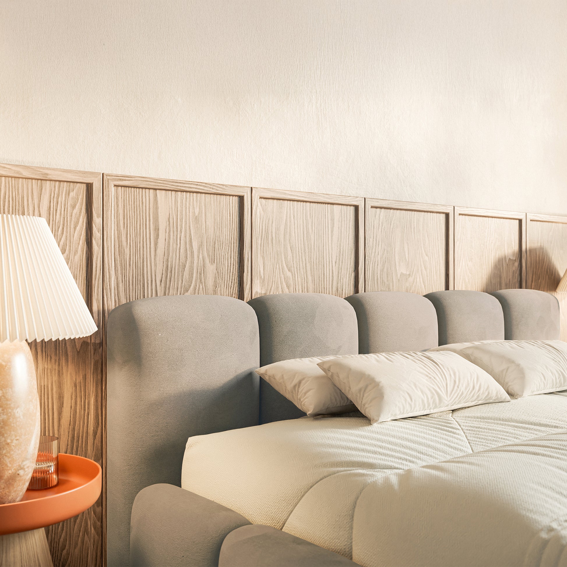 Miegamojo lova LOW Veliūro audinys