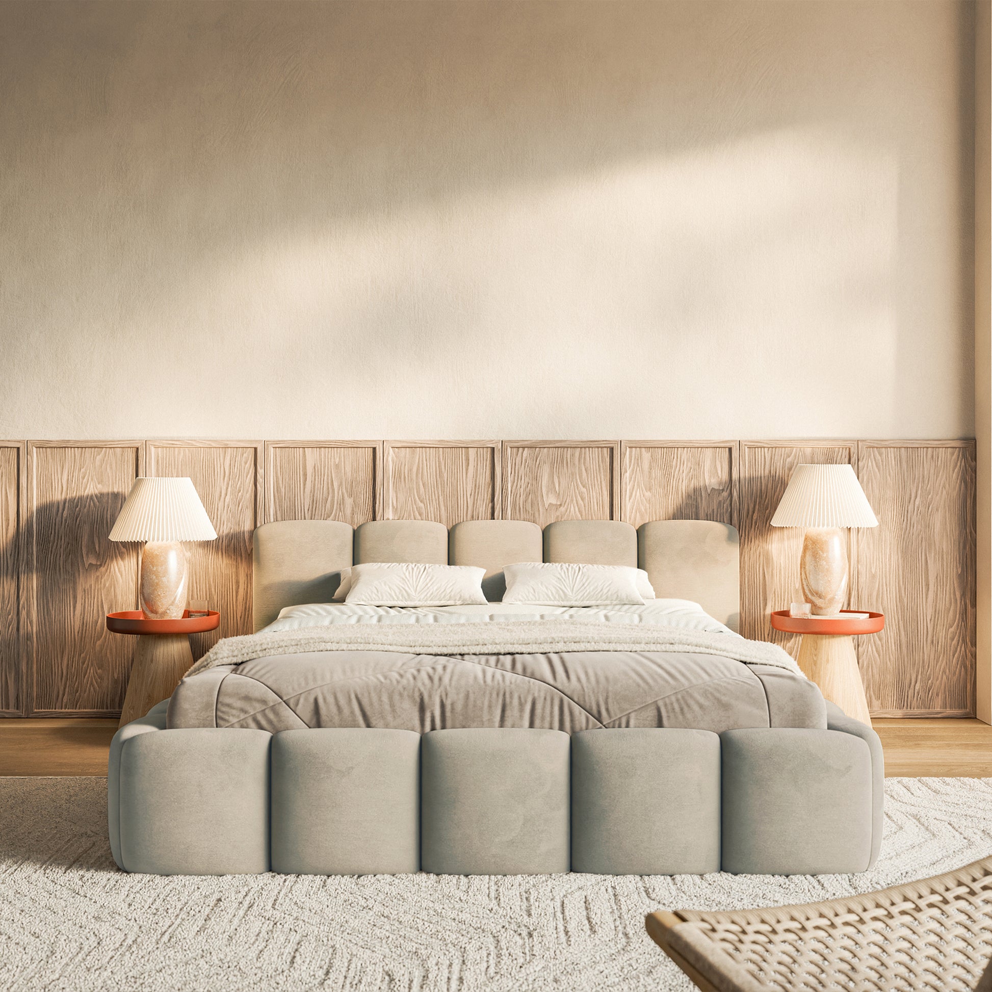 Miegamojo lova LOW Veliūro audinys