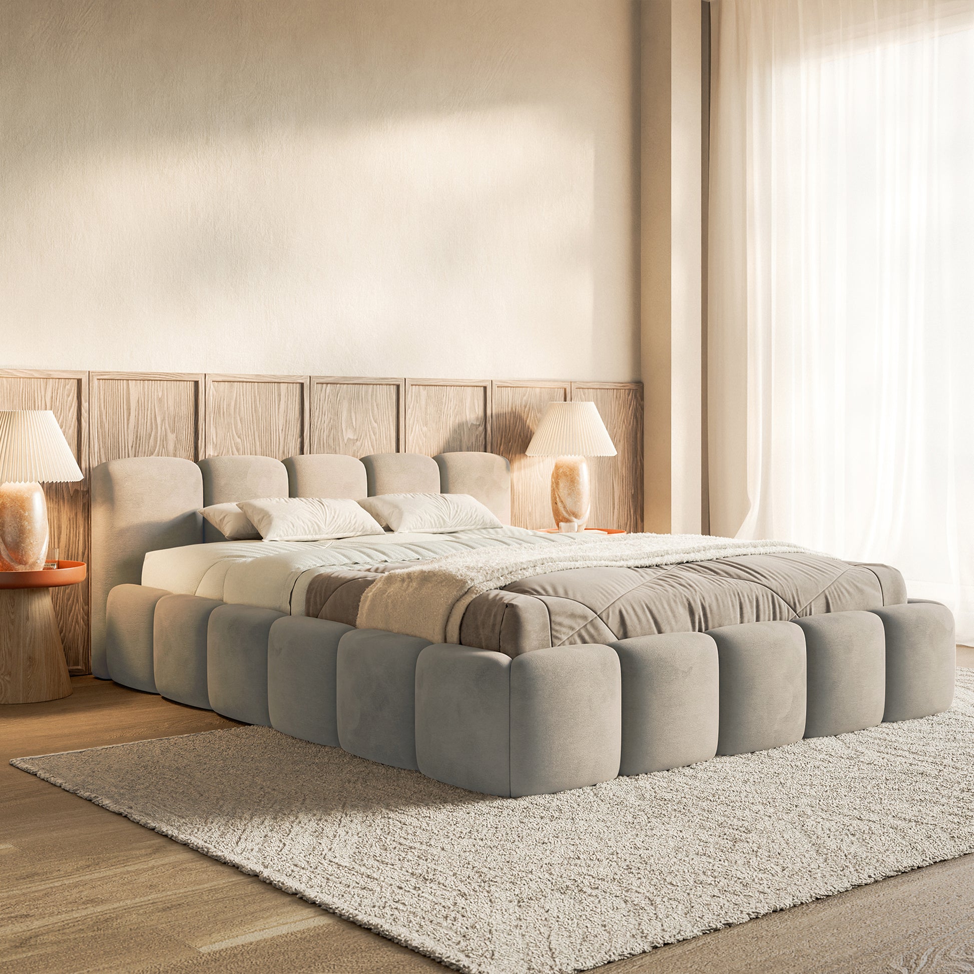 Miegamojo lova LOW Veliūro audinys