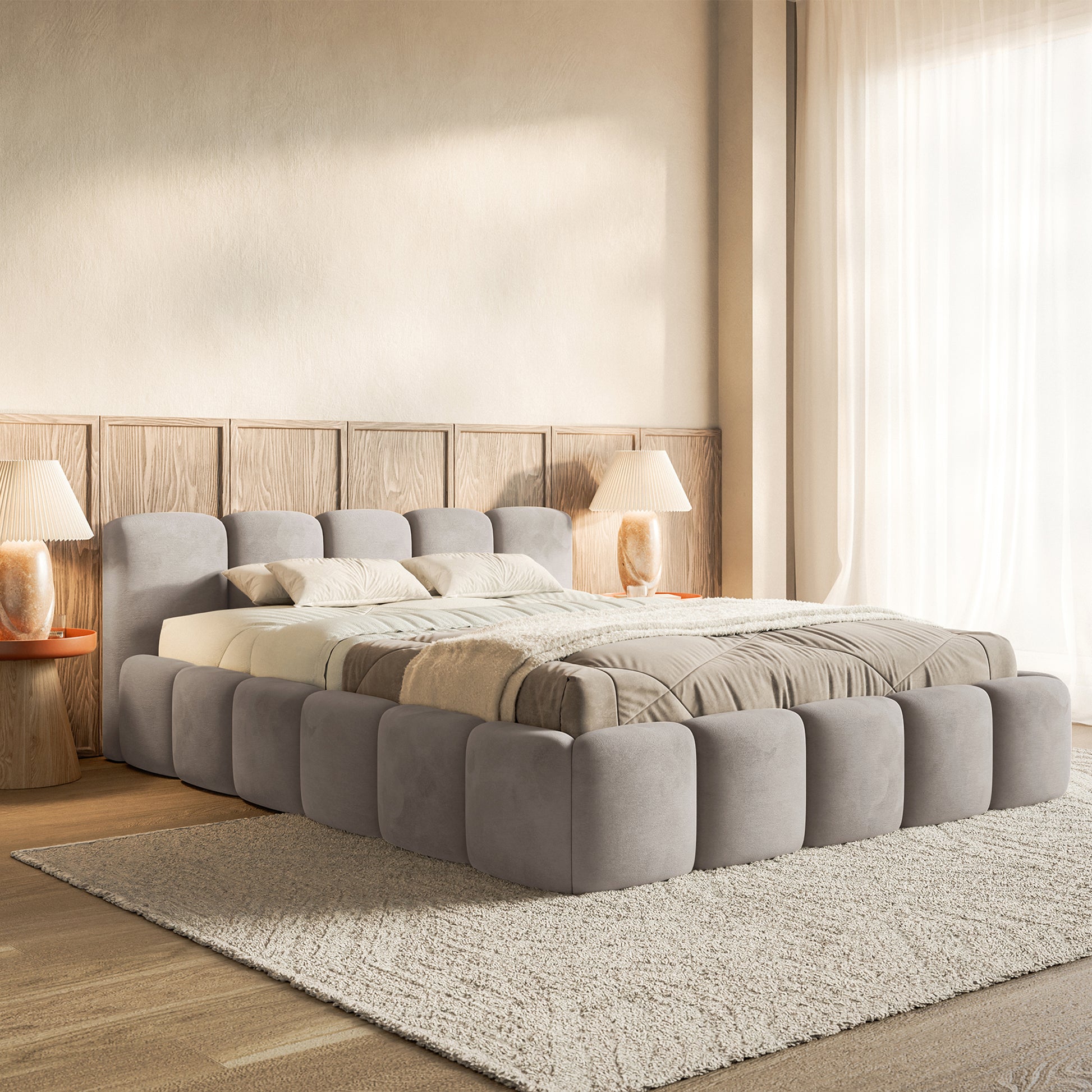 Miegamojo lova LOW Veliūro audinys