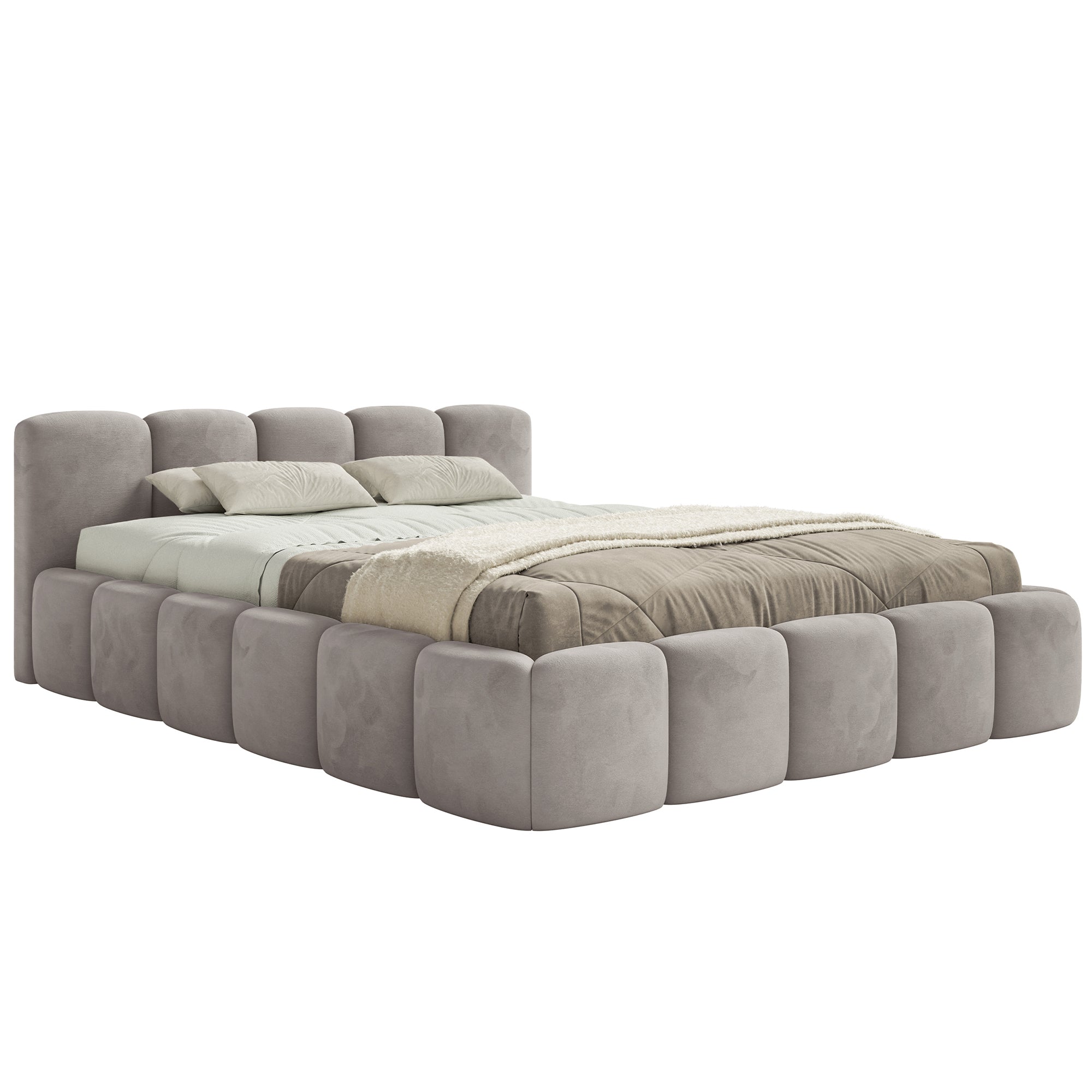 Miegamojo lova LOW Veliūro audinys