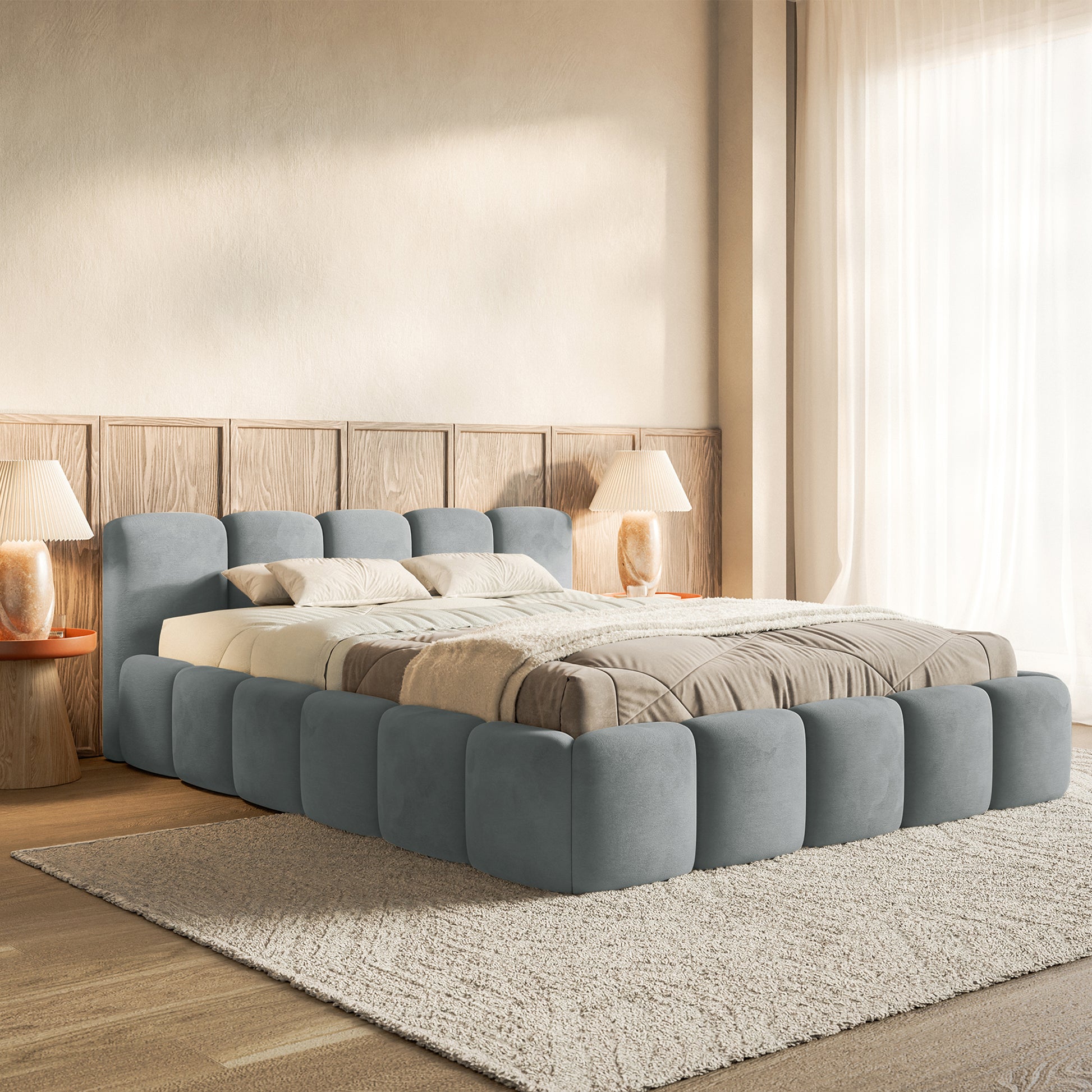 Miegamojo lova LOW Veliūro audinys