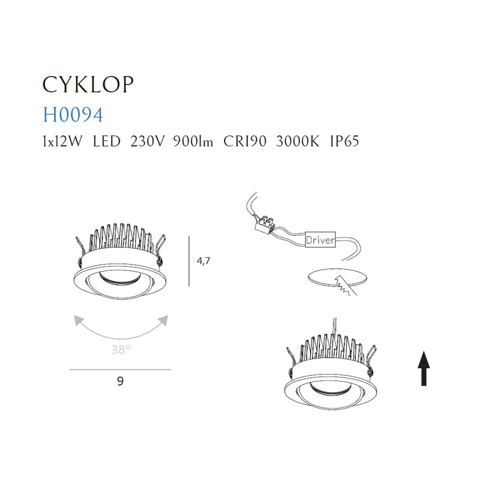 MAXLIGHT CYKLOP IP65 Įmontuojamas šviestuvas