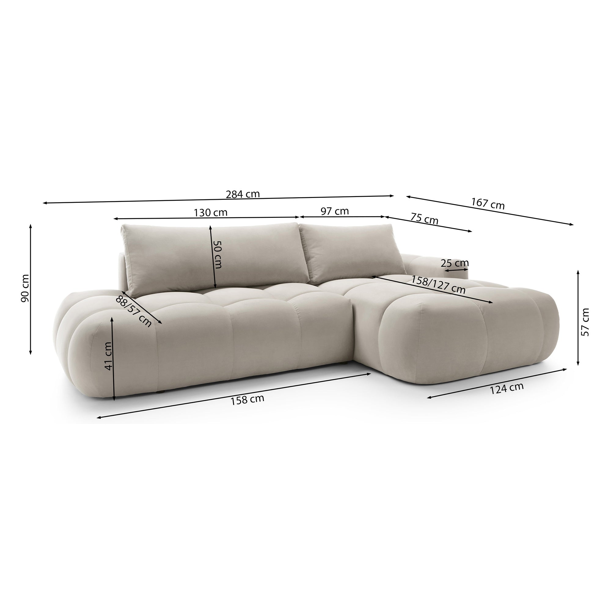 Kampinė miegamoji sofa MOBO 284 cm