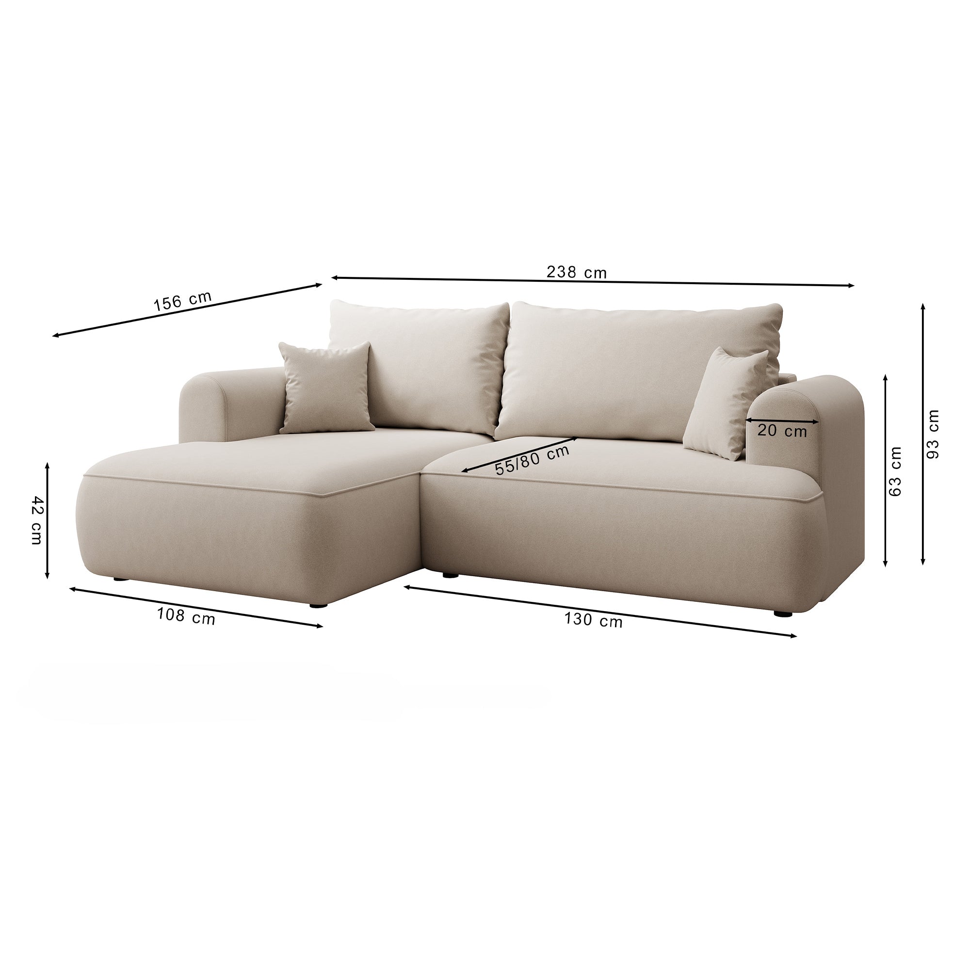 Kampinė miegamoji sofa NIVO 238 cm