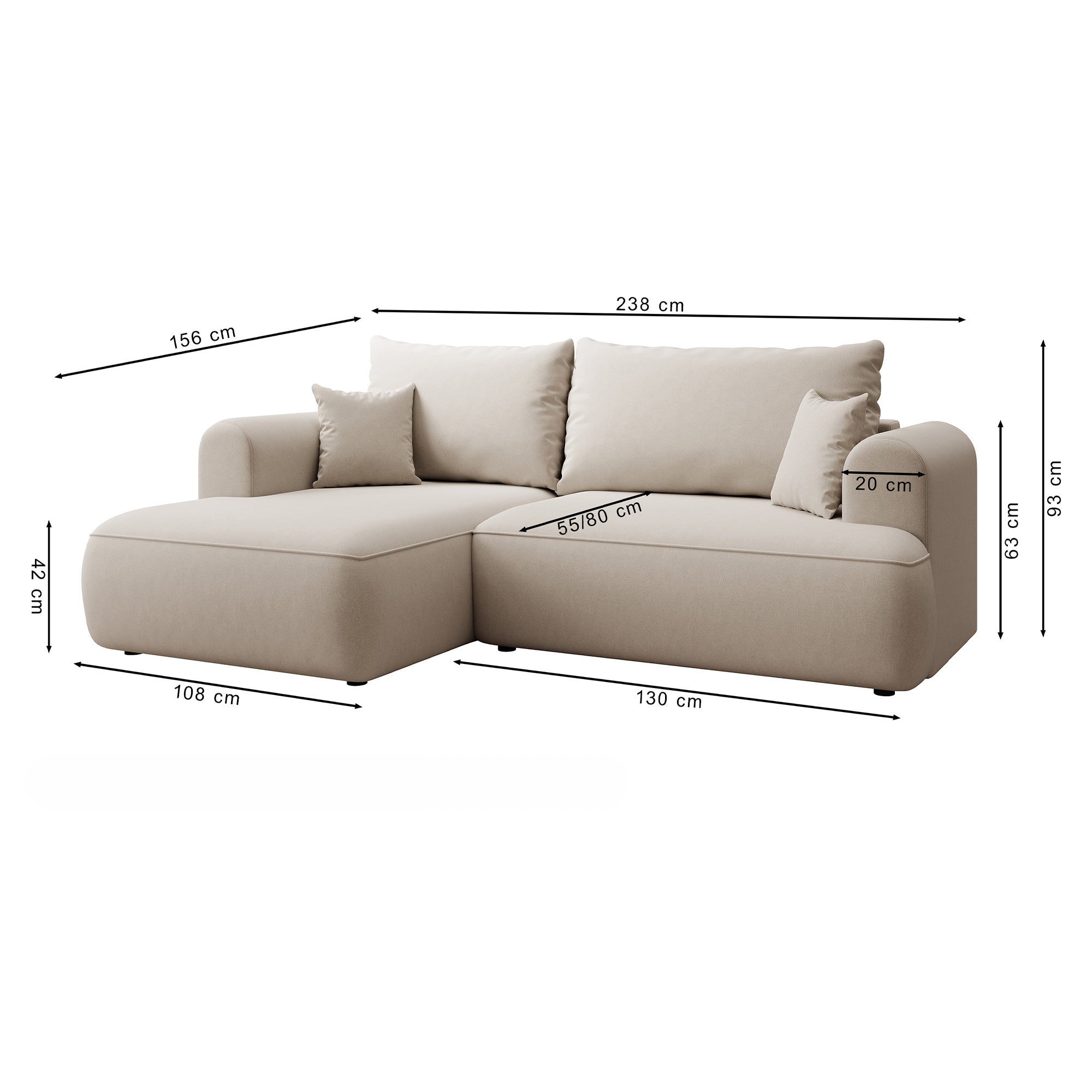 Kampinė miegamoji sofa NIVO 238 cm