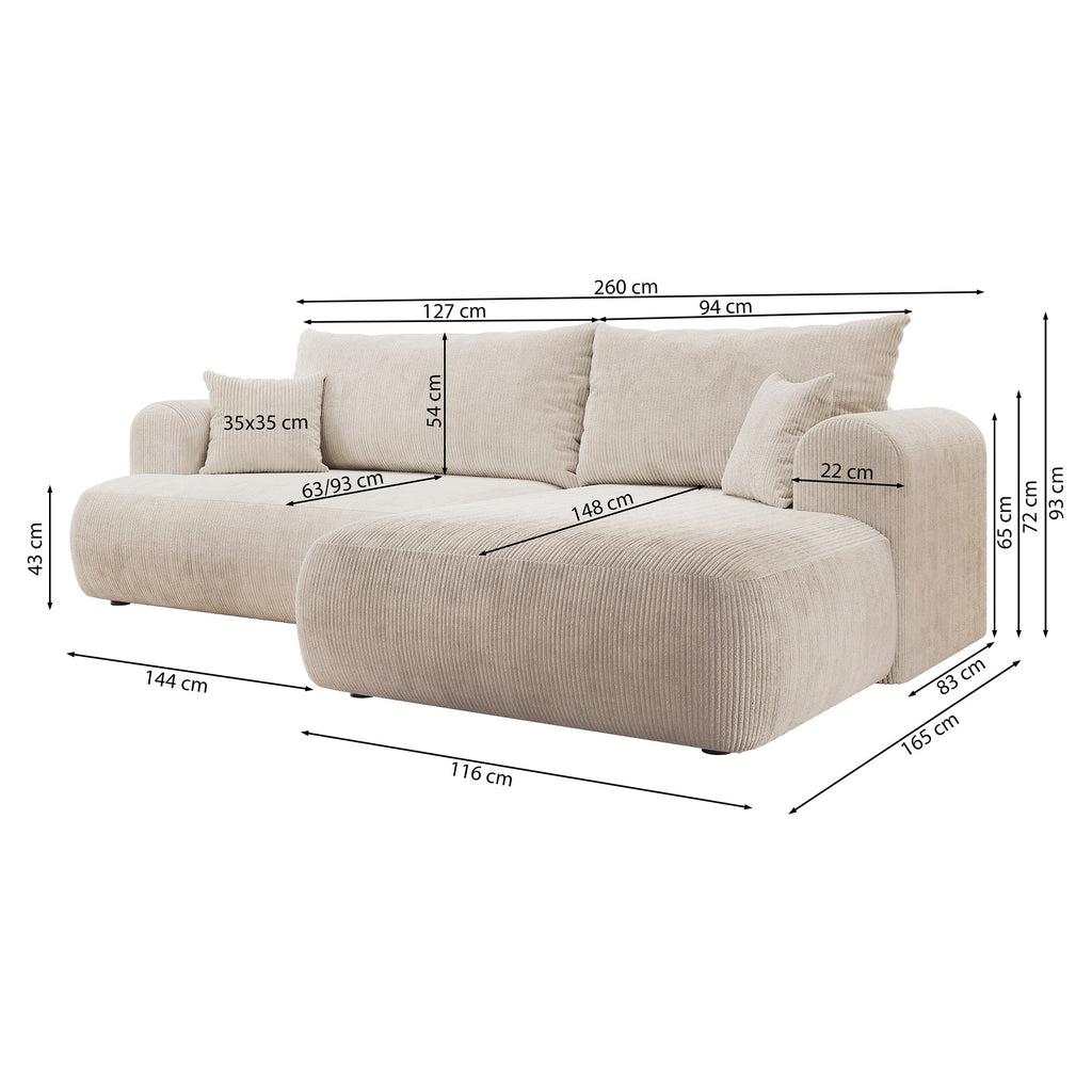Kampinė miegamoji sofa TYNNA 260 cm
