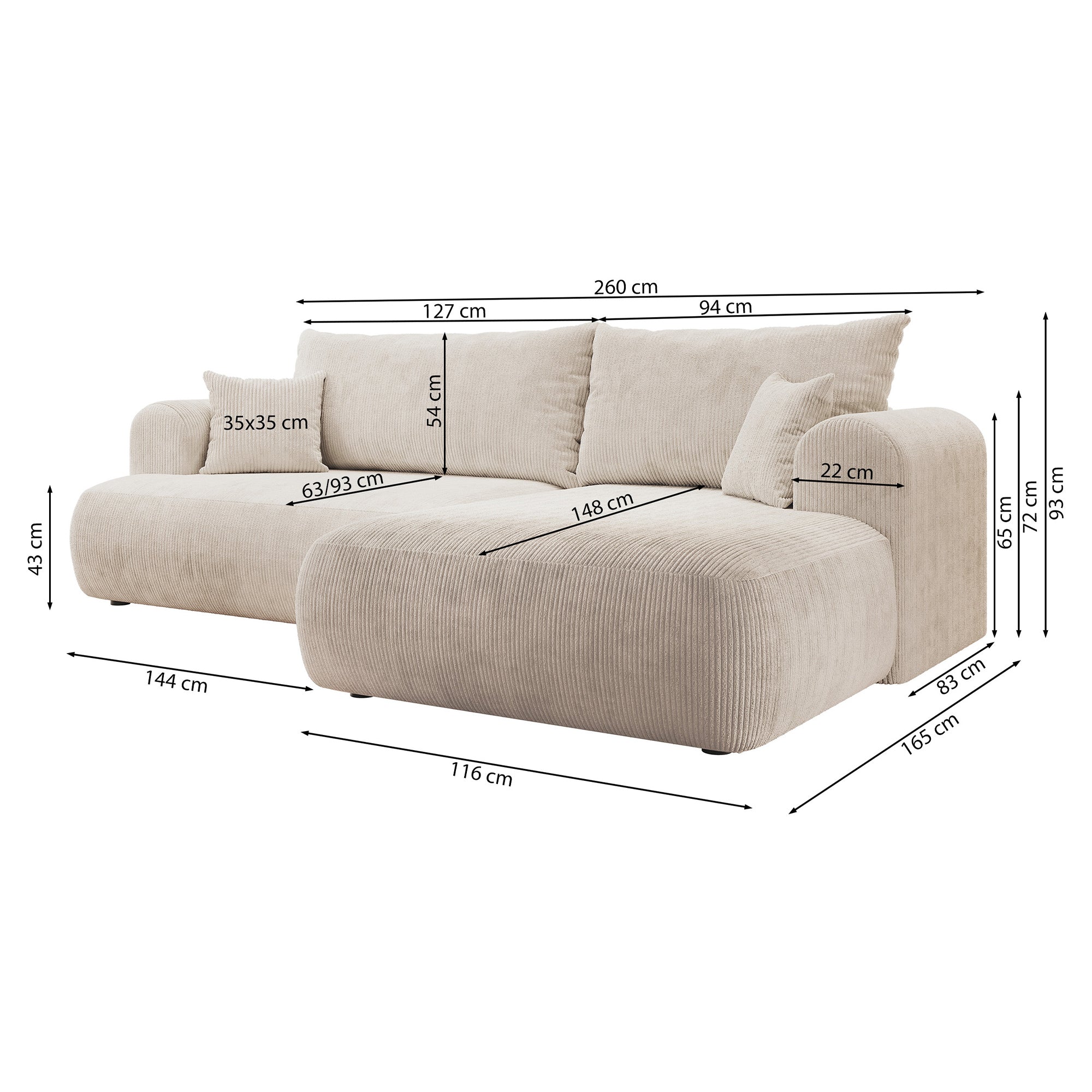 Kampinė miegamoji sofa TYNNA 260 cm